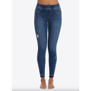 Spanx Jeans S‎ Small Pull On Distressed Skinny Raw Hem Stretch Mid Rise